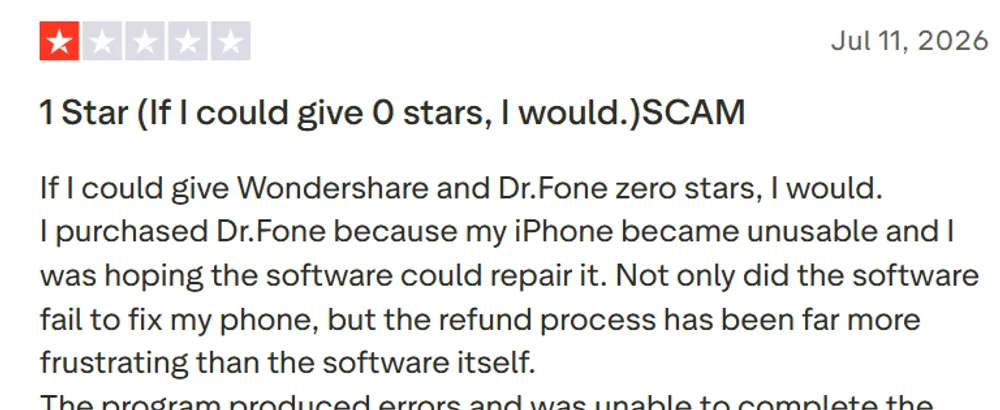 user review about refund on Trustpilot.webp